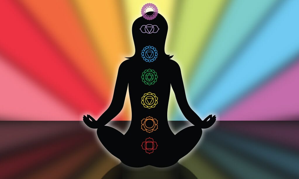 The chakras are energy centers, located between the top of the head and the end of the spine