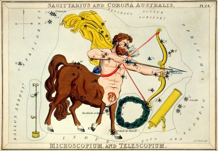 The sagittarius zodiac sign is represented by the centaur, symbolizing the higher intelligence and adventurous spirit of this sign.