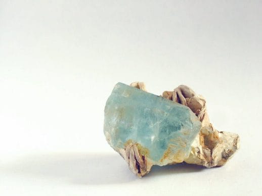 Aquamarine, often pale blue or greenish-blue in color, supports self-expression, communication, and creativity