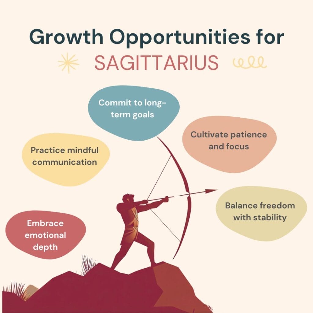 Sagittarians need to balance their love of freedom and spontaneity with intentional practices that support growth, emotional depth, and follow-through